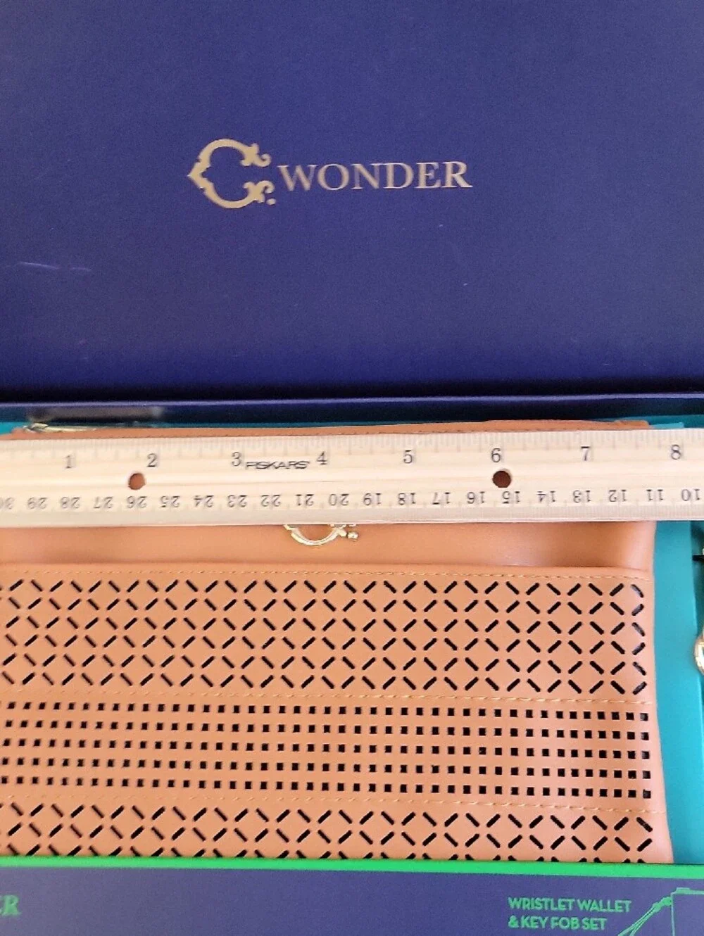 NWT C. Wonder Perforated Wristlet and Bag Charm Set In Gift Box